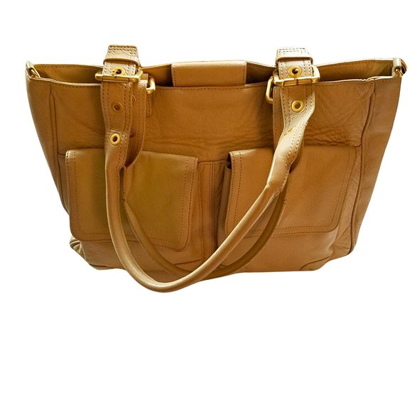 Vintage Wilson’s Leather Beige Genuine Leather Tote Bag 15” x 11” x 5” *FLAW* - Picture 4 of 6